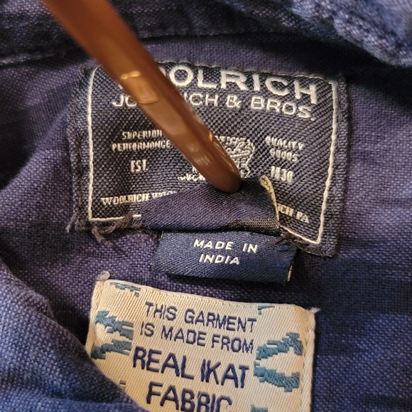 Vintage Woolrich Men's Button Down Cotton Blue Geometric Patern Shirt-Medium - Picture 8 of 9